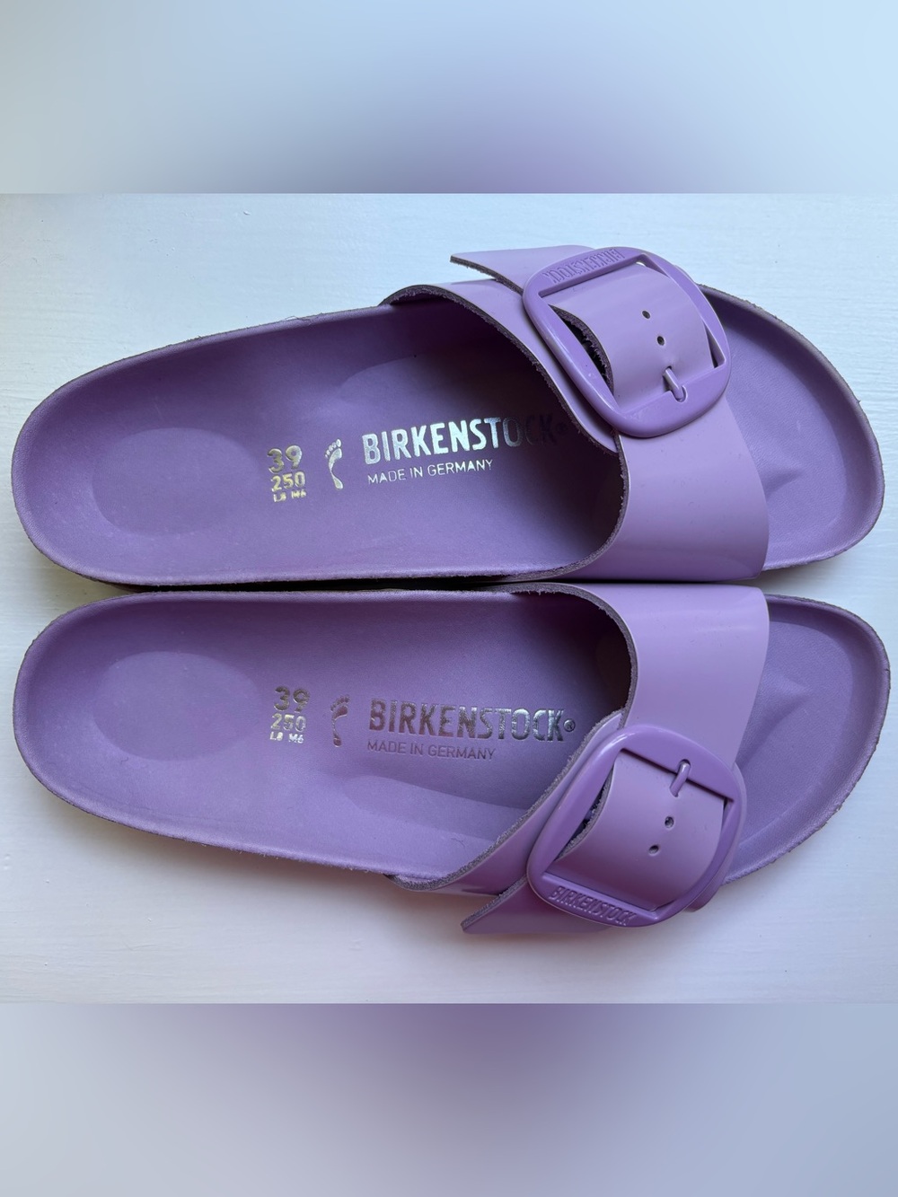 Birkenstock Madrid Big Buckle High Shine Crocus Sandals Size 8 Womens